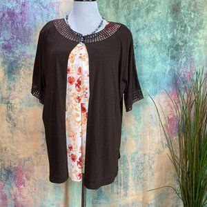 NWT📌 Jones New York Cotton Mix Edge Crochet Short Sleeves Cardigan